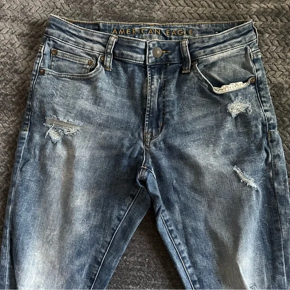 American Eagle Outfitters Blue Slim Jeans Distressed - Picture 9 of 13